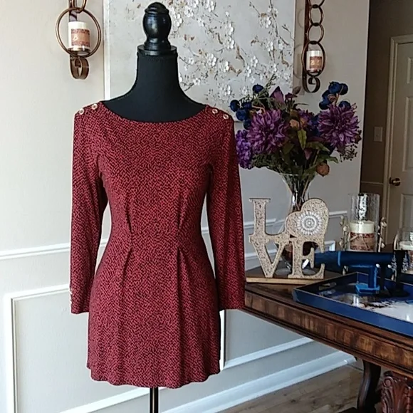 NWOT Liz Claiborne Dark Orange With Black Prints 3/4 Sleeves Tunic Top. Size S - Picture 15 of 17